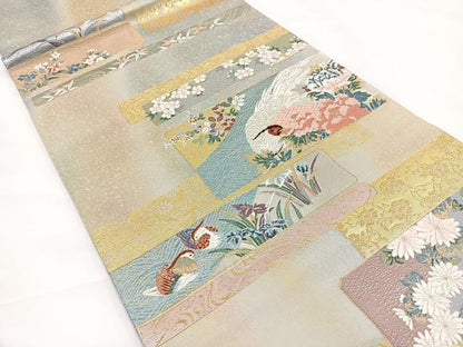 平和屋着物◎六通柄袋帯　唐織　吉祥草花文　金糸　正絹　逸品　BAAR9722cm