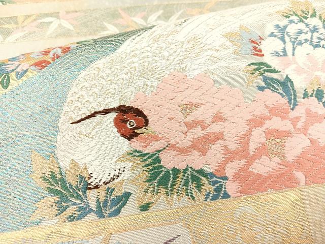 平和屋着物◎六通柄袋帯　唐織　吉祥草花文　金糸　正絹　逸品　BAAR9722cm
