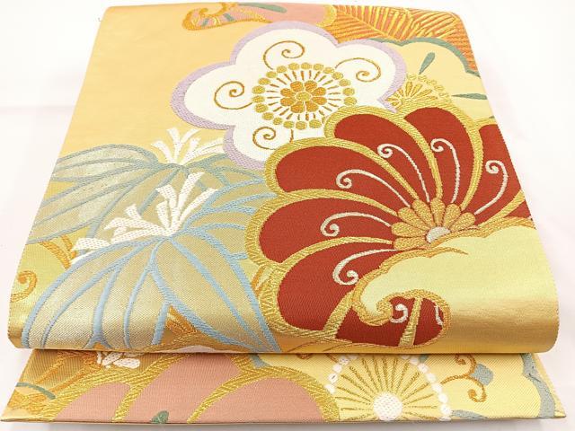 平和屋着物◎六通柄袋帯 唐織 松竹梅 金糸 正絹 逸品 BAAR9727cm