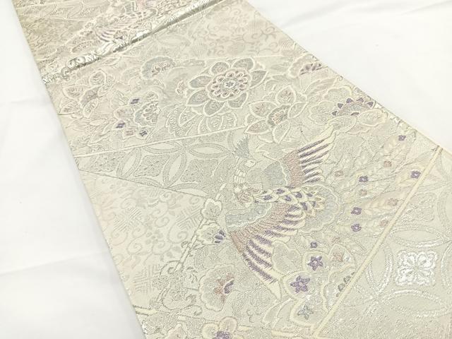 平和屋着物◎六通柄袋帯 唐織 花鳥文 銀糸 正絹 逸品 BAAR9730cm