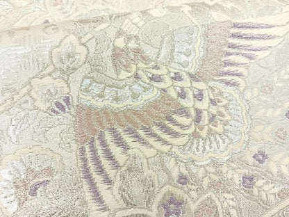平和屋着物◎六通柄袋帯 唐織 花鳥文 銀糸 正絹 逸品 BAAR9730cm