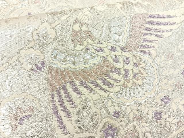 平和屋着物◎六通柄袋帯 唐織 花鳥文 銀糸 正絹 逸品 BAAR9730cm
