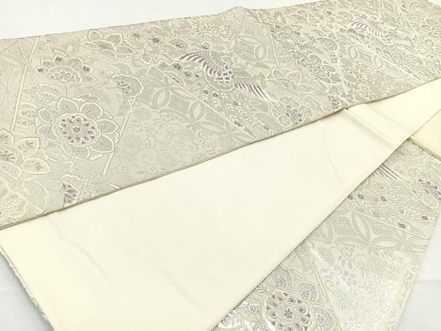 平和屋着物◎六通柄袋帯 唐織 花鳥文 銀糸 正絹 逸品 BAAR9730cm
