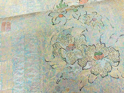 平和屋着物◎六通柄袋帯　草花文　金糸　正絹　逸品　BAAR9732cm