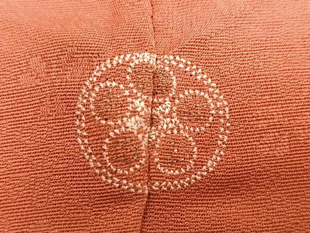 平和屋着物□付下げ 色無地 刺繍 花丸地紋 真朱色 正絹 逸品