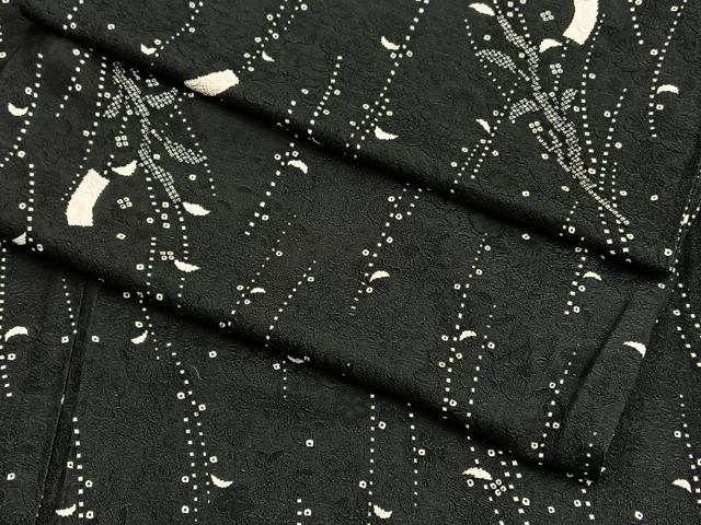 平和屋着物▽上質な小紋 単衣 短冊枝葉文 黒地 正絹 逸品 BAAS0120yt