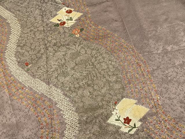 平和屋着物▽訪問着 単衣 絞り 刺繍 松皮菱花文 金糸 金彩 正絹 逸品 BAAS0384yt