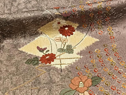 平和屋着物▽訪問着 単衣 絞り 刺繍 松皮菱花文 金糸 金彩 正絹 逸品 BAAS0384yt
