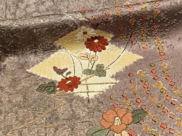 平和屋着物▽訪問着 単衣 絞り 刺繍 松皮菱花文 金糸 金彩 正絹 逸品 BAAS0384yt