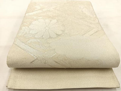 平和屋着物◎六通柄袋帯　綴れ　雲重ね菊桐文　銀糸　正絹　逸品　BAAS1057yc