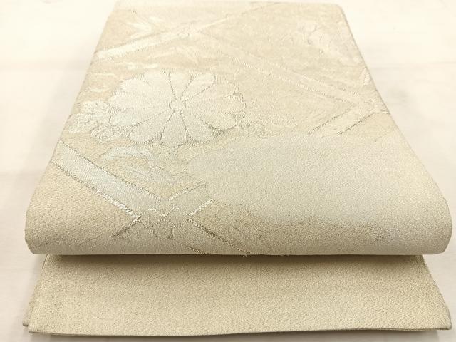 平和屋着物◎六通柄袋帯　綴れ　雲重ね菊桐文　銀糸　正絹　逸品　BAAS1057yc