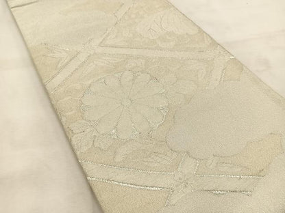 平和屋着物◎六通柄袋帯　綴れ　雲重ね菊桐文　銀糸　正絹　逸品　BAAS1057yc