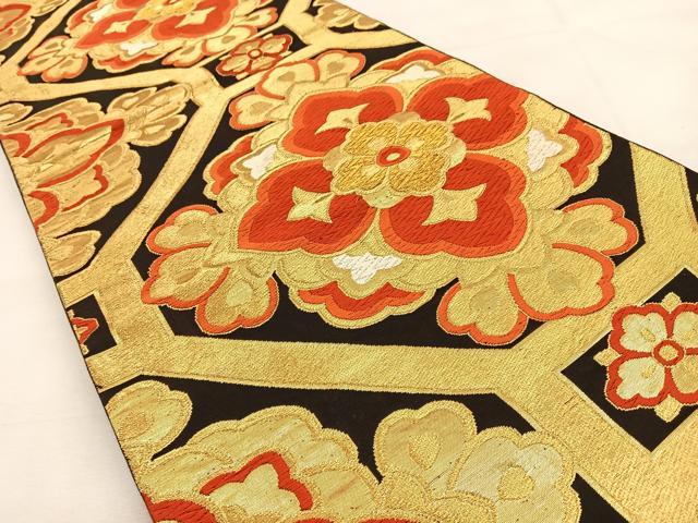 平和屋着物◎六通柄袋帯 唐織 蜀江花文 金糸 正絹 逸品 BAAS1081hj