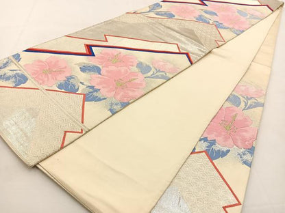 平和屋着物◎六通柄袋帯 唐織 松皮菱花文 金銀糸 正絹 逸品 BAAS1083hj