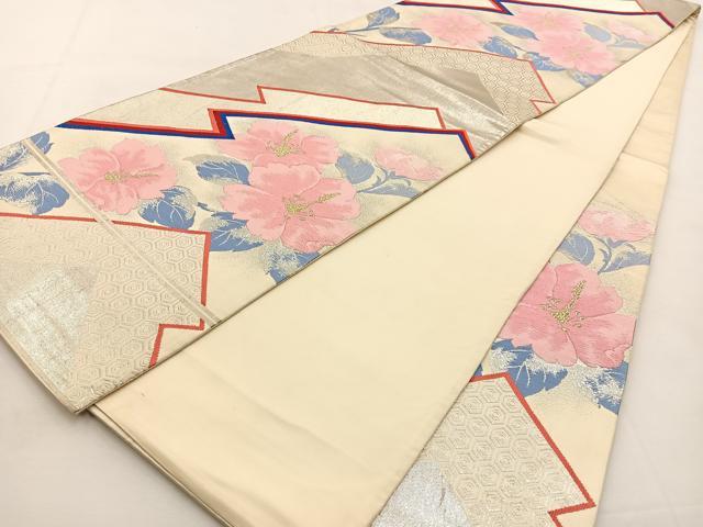 平和屋着物◎六通柄袋帯 唐織 松皮菱花文 金銀糸 正絹 逸品 BAAS1083hj