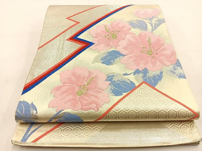 平和屋着物◎六通柄袋帯 唐織 松皮菱花文 金銀糸 正絹 逸品 BAAS1083hj