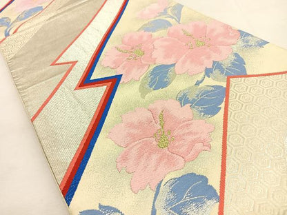 平和屋着物◎六通柄袋帯 唐織 松皮菱花文 金銀糸 正絹 逸品 BAAS1083hj