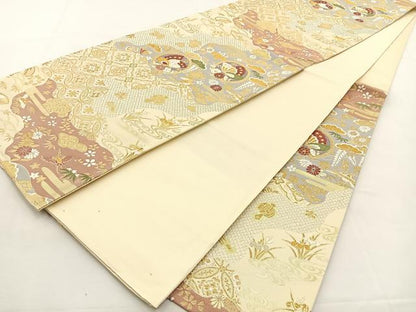平和屋着物◎六通柄袋帯 唐織 花蝶宝尽くし文 金銀糸 正絹 逸品 BAAS1087hj