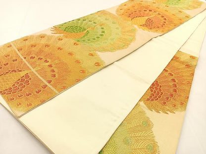 平和屋着物◎六通柄袋帯 孔雀 金糸 やまとオリジナル 正絹 逸品 BAAS1092hj