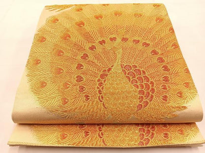 平和屋着物◎六通柄袋帯 孔雀 金糸 やまとオリジナル 正絹 逸品 BAAS1092hj