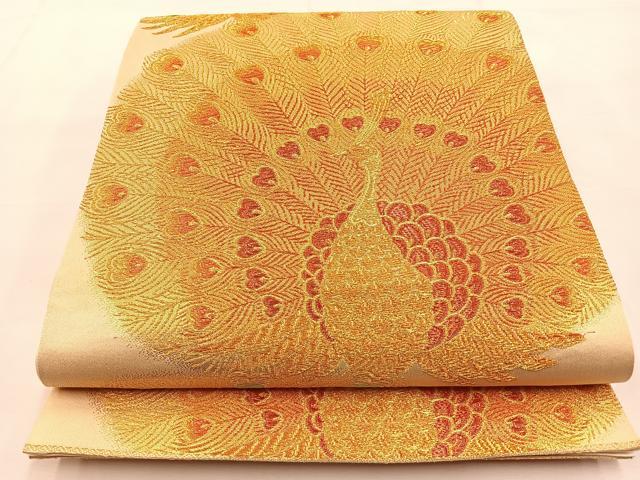 平和屋着物◎六通柄袋帯 孔雀 金糸 やまとオリジナル 正絹 逸品 BAAS1092hj
