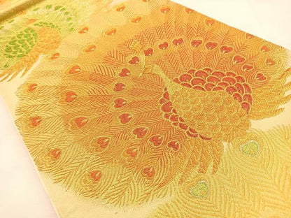 平和屋着物◎六通柄袋帯 孔雀 金糸 やまとオリジナル 正絹 逸品 BAAS1092hj
