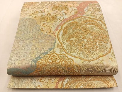 平和屋着物◎六通柄袋帯　手織　鳳凰花文　金銀糸　正絹　逸品　BAAS1096hj