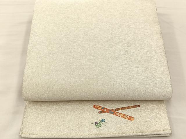 平和屋着物◎全通柄袋帯 霞文 銀糸 正絹 逸品 BAAS1282je