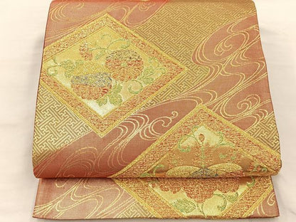 平和屋着物◎六通柄袋帯 草花菱文 金糸 正絹 逸品 BAAS1285je