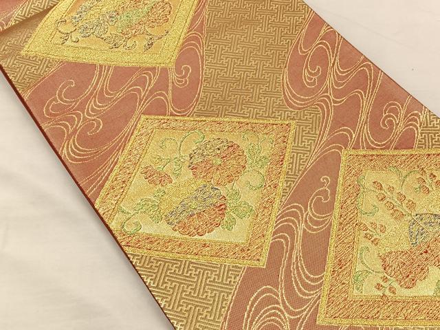 平和屋着物◎六通柄袋帯 草花菱文 金糸 正絹 逸品 BAAS1285je