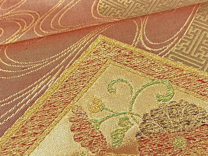 平和屋着物◎六通柄袋帯 草花菱文 金糸 正絹 逸品 BAAS1285je