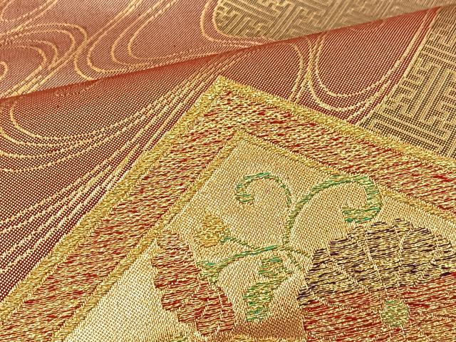 平和屋着物◎六通柄袋帯 草花菱文 金糸 正絹 逸品 BAAS1285je