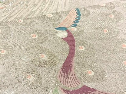 平和屋着物◎六通柄袋帯 唐織 孔雀文 銀糸 正絹 逸品 BAAS1288je