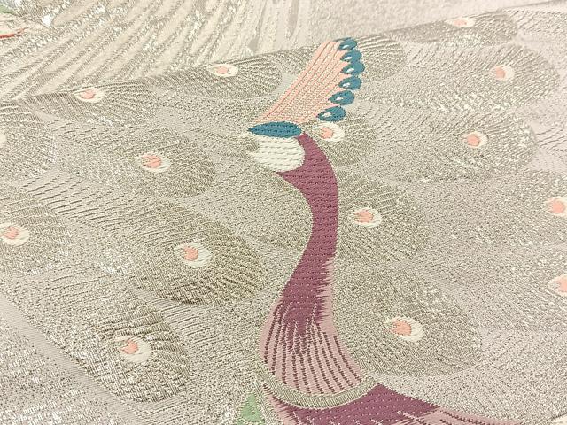 平和屋着物◎六通柄袋帯 唐織 孔雀文 銀糸 正絹 逸品 BAAS1288je