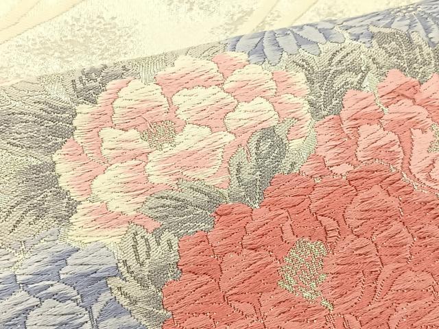 平和屋着物◎六通柄袋帯 唐織 花車文 銀糸 正絹 逸品 BAAS1294je