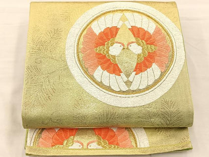 平和屋着物◎六通柄袋帯 唐織 双鳥丸文 金銀糸 正絹 逸品 BAAS1295je