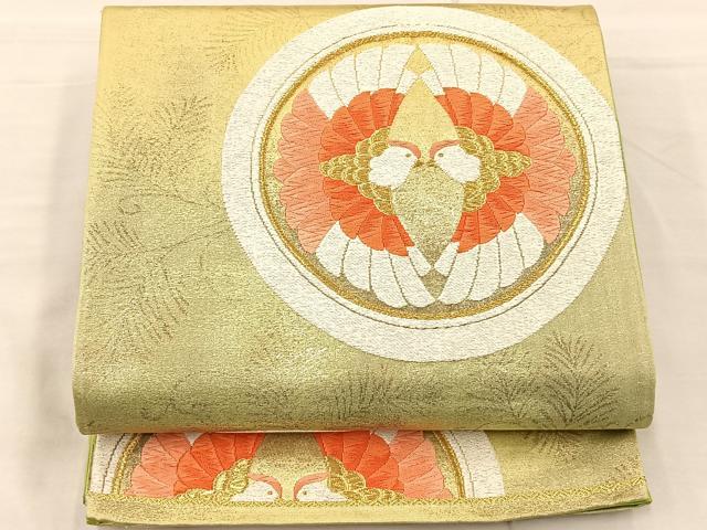 平和屋着物◎六通柄袋帯 唐織 双鳥丸文 金銀糸 正絹 逸品 BAAS1295je