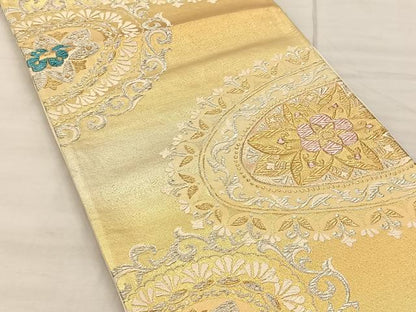 平和屋着物◎六通柄袋帯 唐織 草花文 金銀糸 三越扱い 正絹 逸品 BAAS1297je