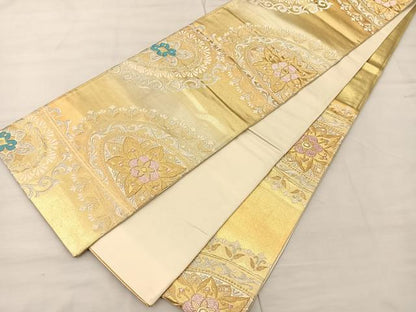 平和屋着物◎六通柄袋帯 唐織 草花文 金銀糸 三越扱い 正絹 逸品 BAAS1297je