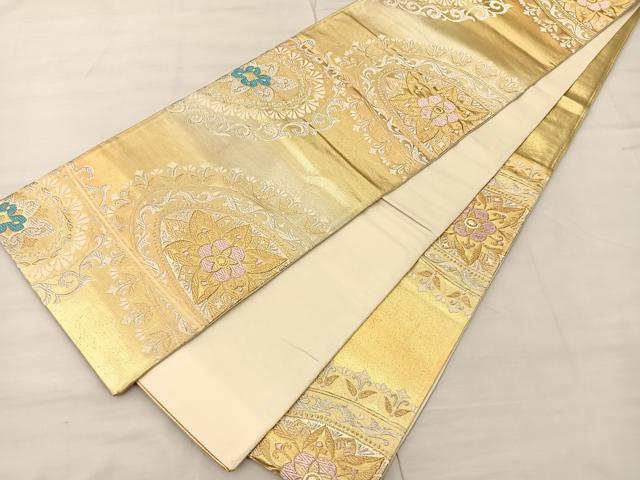 平和屋着物◎六通柄袋帯 唐織 草花文 金銀糸 三越扱い 正絹 逸品 BAAS1297je