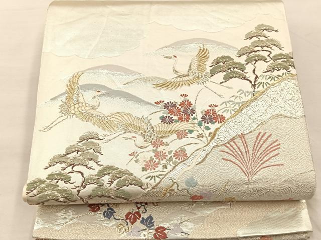 平和屋着物◎六通柄袋帯 唐織 飛鶴花文 金銀糸 正絹 逸品 BAAS1300je