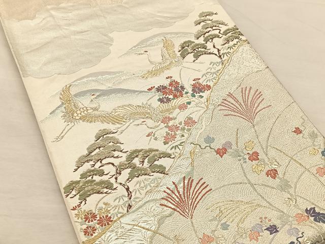平和屋着物◎六通柄袋帯 唐織 飛鶴花文 金銀糸 正絹 逸品 BAAS1300je