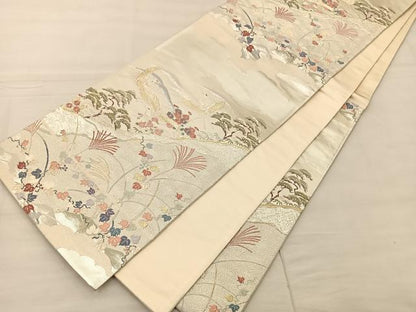 平和屋着物◎六通柄袋帯 唐織 飛鶴花文 金銀糸 正絹 逸品 BAAS1300je