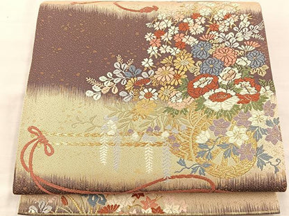 平和屋着物◎六通柄袋帯 唐織 春秋乃祭 花籠文 金糸 正絹 逸品 BAAS1305je