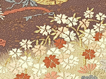 平和屋着物◎六通柄袋帯 唐織 春秋乃祭 花籠文 金糸 正絹 逸品 BAAS1305je