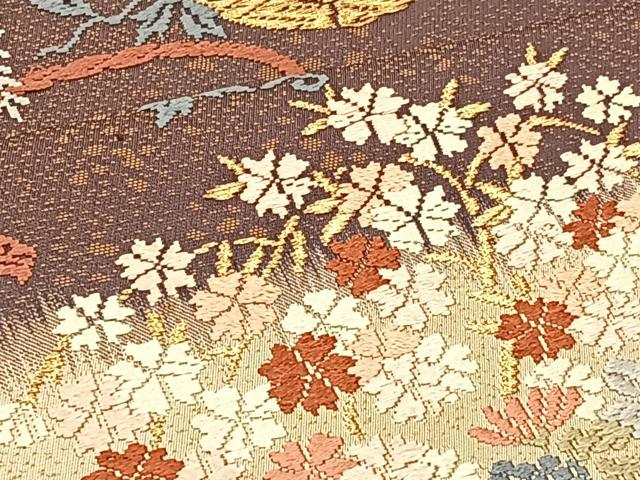 平和屋着物◎六通柄袋帯 唐織 春秋乃祭 花籠文 金糸 正絹 逸品 BAAS1305je