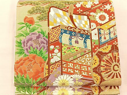 平和屋着物◎六通柄袋帯 唐織 花車瑞雲 金銀糸 正絹 逸品 BAAS1311je