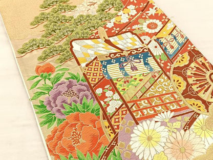 平和屋着物◎六通柄袋帯 唐織 花車瑞雲 金銀糸 正絹 逸品 BAAS1311je