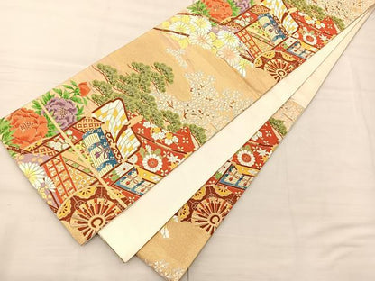 平和屋着物◎六通柄袋帯 唐織 花車瑞雲 金銀糸 正絹 逸品 BAAS1311je