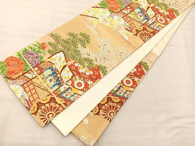 平和屋着物◎六通柄袋帯 唐織 花車瑞雲 金銀糸 正絹 逸品 BAAS1311je